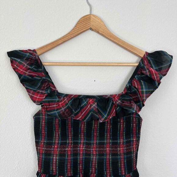 Vineyard Vines Sz XS Apres Midi Dress Tartan Plaid Smocked Bodice Ruffle Detail - Picture 4 of 11